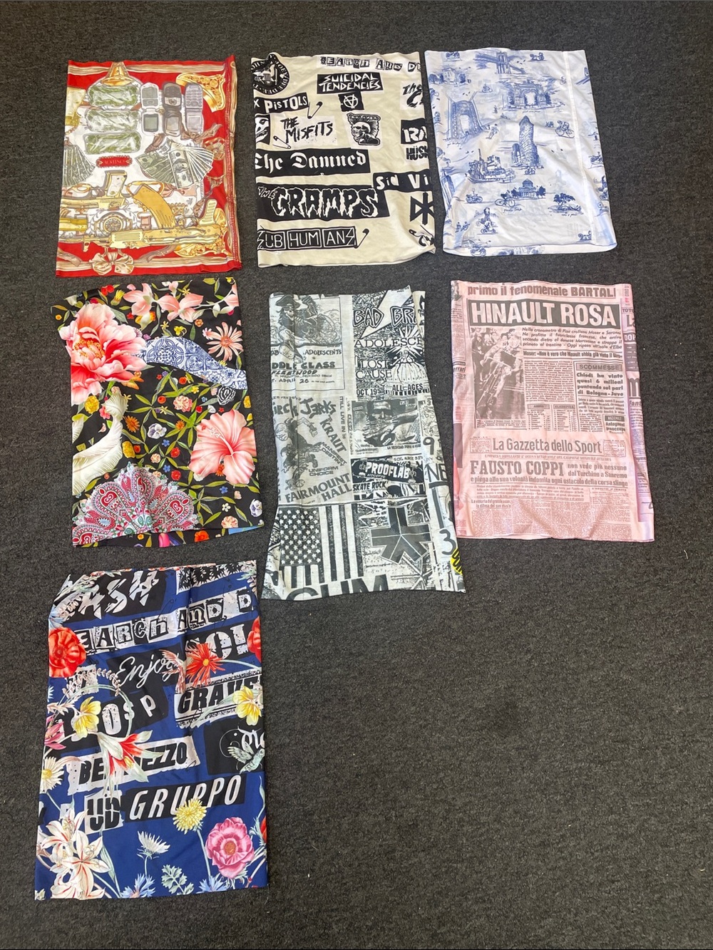 7 Ostroy Assorted Printed Cycling Neck Gators-Floral, Newspaper & Graphic Mix